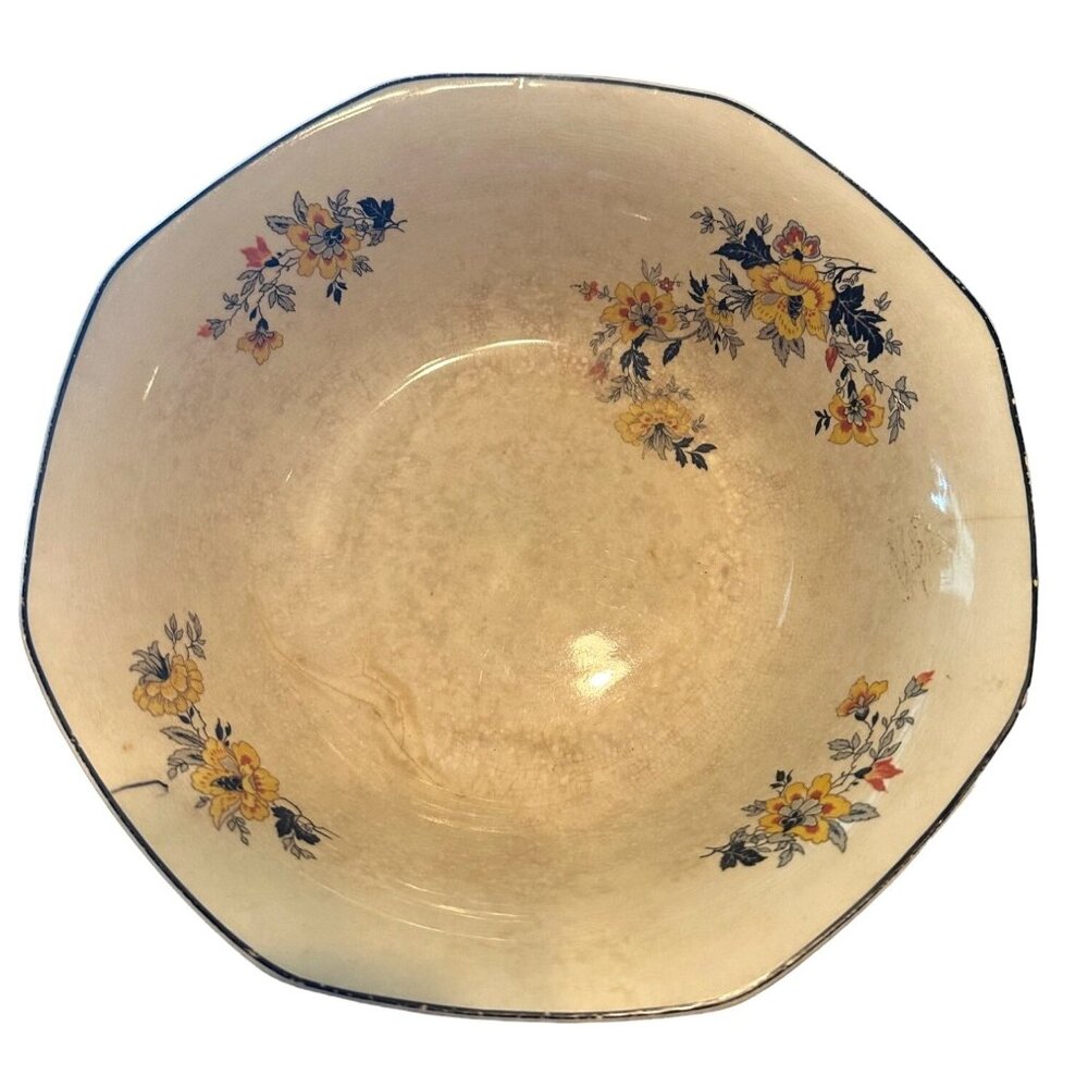 Antique Home Laughlin M32 N Ivory‎ Bowl with Flowers Made in USA Flaws
